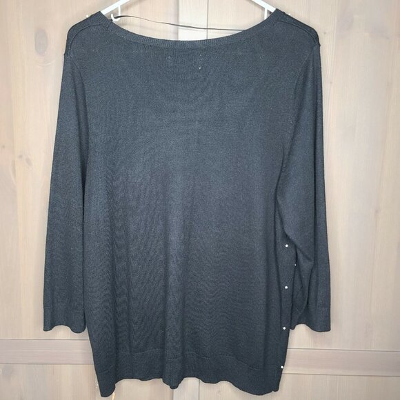 Elle Pearl Accent Black Sweater X-Large Womens 3/4 Sleeve Boatneck Pullover - Picture 6 of 12